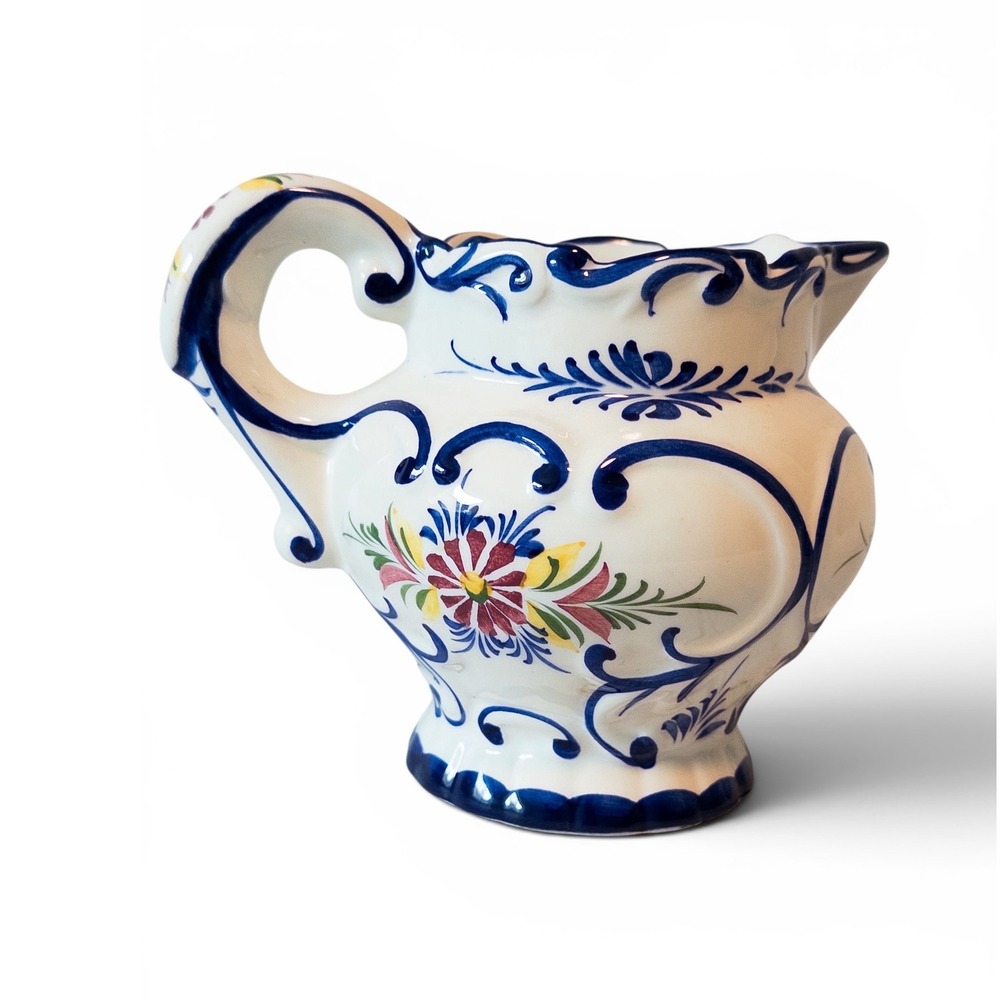 RCCL Portugal Hand Painted Ceramic Floral Pitcher Blue White 672‎ L